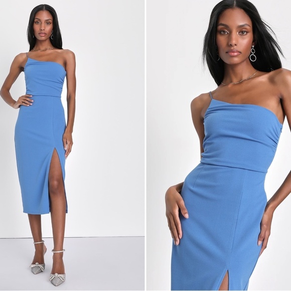 LULUS Prom Wedding Special Event Sexy Chic One Shoulder Night Out Midi Dress - Picture 1 of 4